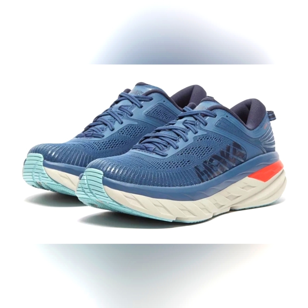 Hoka One Bondi Teal Outer Space Road Running Race Shoes Men 8 2E Wide
